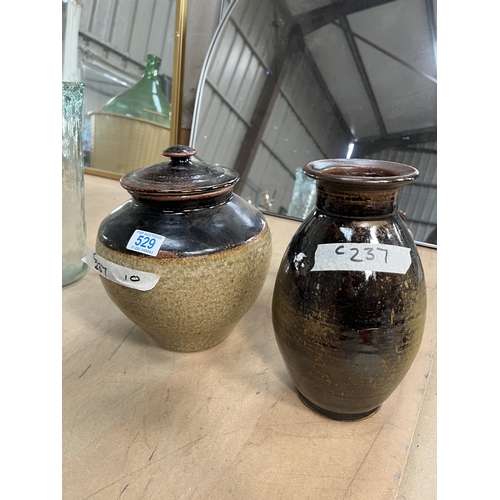 529 - Glazed lidded pot & vase