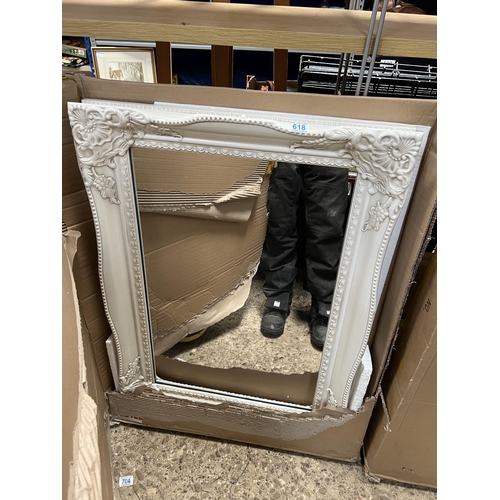 618 - new white framed mirror 20” x 30”