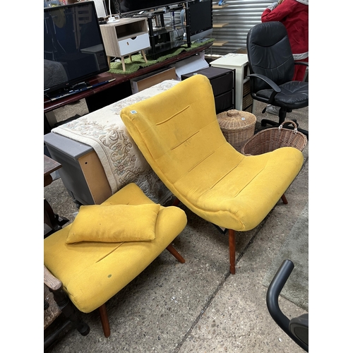 663 - lounge chair with matching foot stool a/f needs a clean mustard yellow