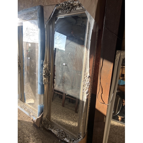 677 - large silver framed mirror 210cm x 89cm