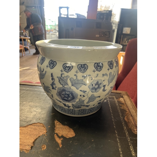 697 - blue glazed plant pot