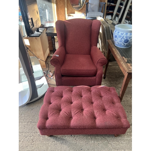 699 - wing back chair with matching foot stool