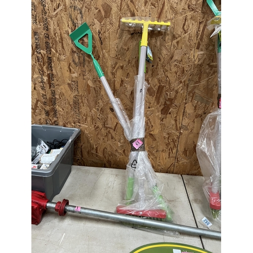 63 - new children’s garden tools , rake , brush , hoe