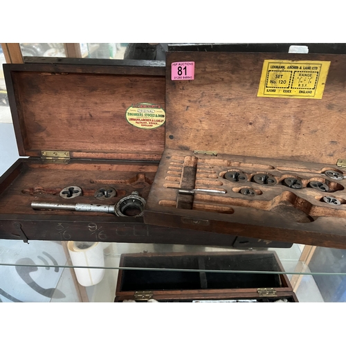 81 - 2 x vintage part tap / die sets in wood boxes