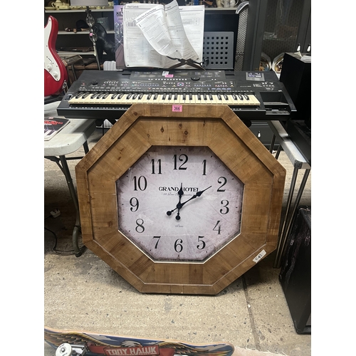 366 - large wood framed wall clock , approx 92cm diameter