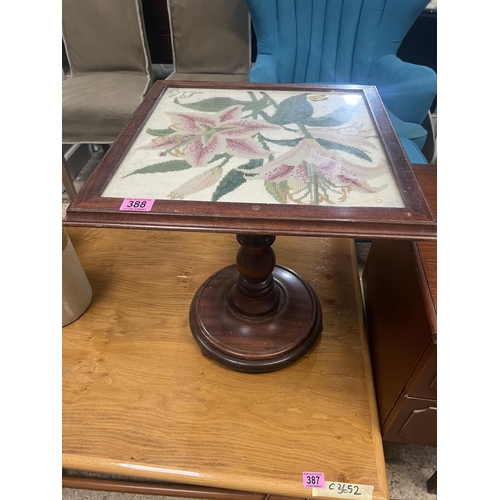 388 - side table with tapestry under glass