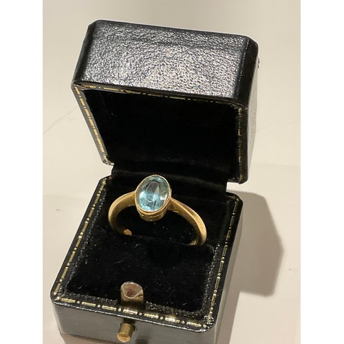 13 - Vintage 18ct gold ring with blue topaz , stamped 18ct with makers FHL Francis Howard Ltd , yellow go... 