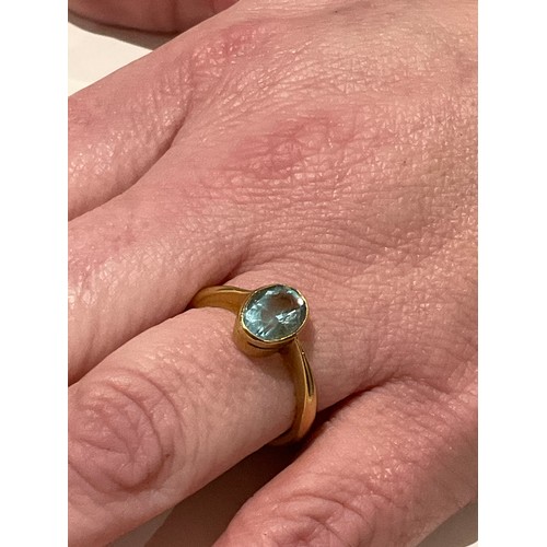 13 - Vintage 18ct gold ring with blue topaz , stamped 18ct with makers FHL Francis Howard Ltd , yellow go... 