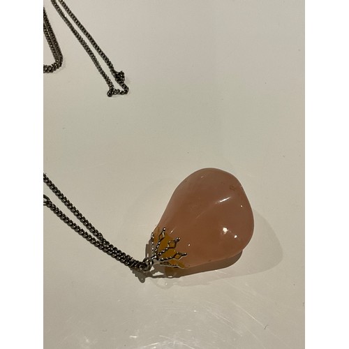 40 - vintage Pink rose Quartz stone pendant with chain , pendant 48.7mm x 44.6mm , weight 36.2 grams , wh... 