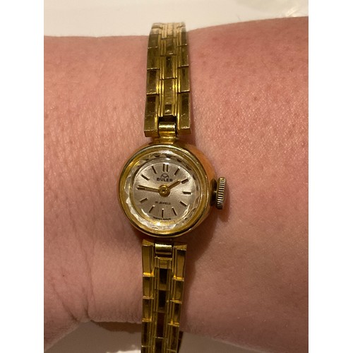 44 - BULER Swiss ladies mechanical watch , 17 jewels, gold tone case with gold tone strap