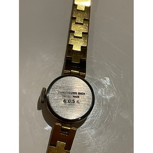 44 - BULER Swiss ladies mechanical watch , 17 jewels, gold tone case with gold tone strap