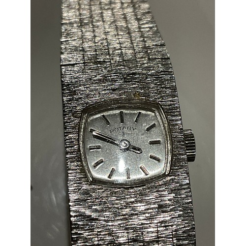 45 - vintage ROTARY dress watch silver tone , bark effect strap watch 25.6mm wide strap , working order