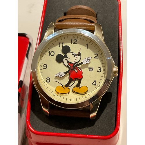 50 - Disney Mickey Mouse wrist watch model MCK326 , with original tin box , 50mm face , brown leather str... 