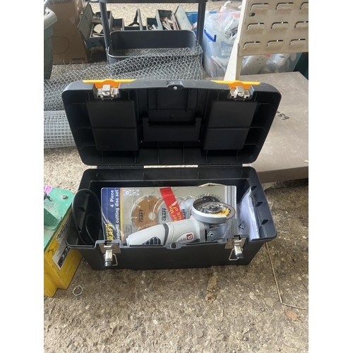 302 - 240v andgle grinder plus accessories in tool box