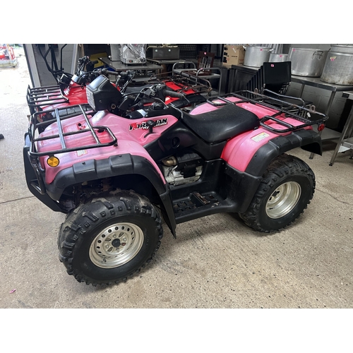 529 - 2002 HONDA TRX500FA quad ATV , starts / runs but needs repairs brakes need attention...