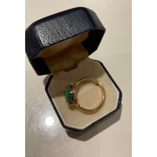 136 - 18ct gold ring , green stone ( Emarald)  , stamped 18ct makers initial’s WJS , yellow gold with gree... 