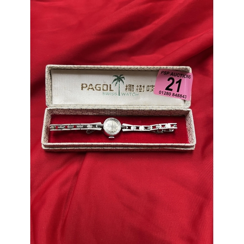 21 - Pagol vintage ladies cocktail watch with original box...