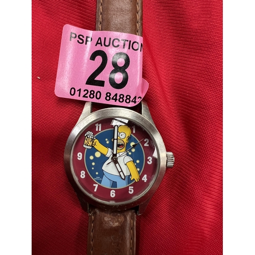 28 - Homer Simpson Quartz wrist watch FOX 2004, needs new battery