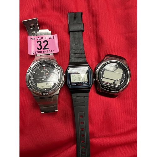 32 - 3 x Casio watches , Wave ceptor , F91W , WR50 , SAS clearance find