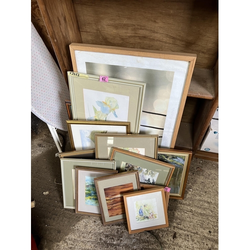 62 - Qty framed pictures , water colours etc..