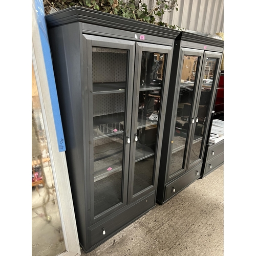 88 - grey painted glazed 2 door display cabinet