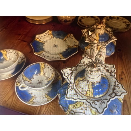 73 - white / blue / yellow teapot , cup / saucers plate etc..