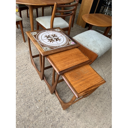 412 - mid century teak nest of 3 tables tiled top