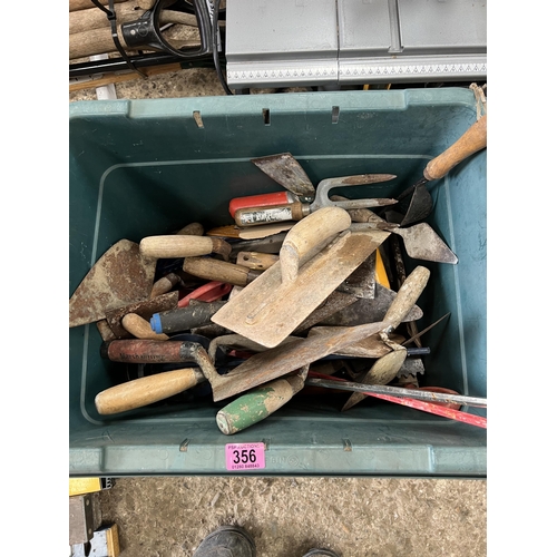 356 - crate mixed hand tools trowels etc..