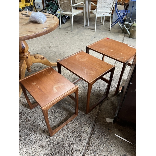 636 - nest 3 tables ,  teak mid century , water marks