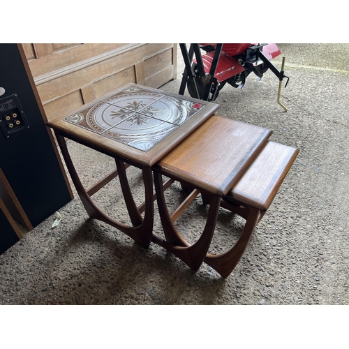 639 - mid century teak nest of 3 tables tiled top