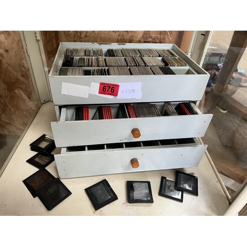 676 - large Qty photographic slides in wood draws