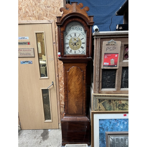 681 - Grandfather clock , hand painted decorated face , Springall , Norwich