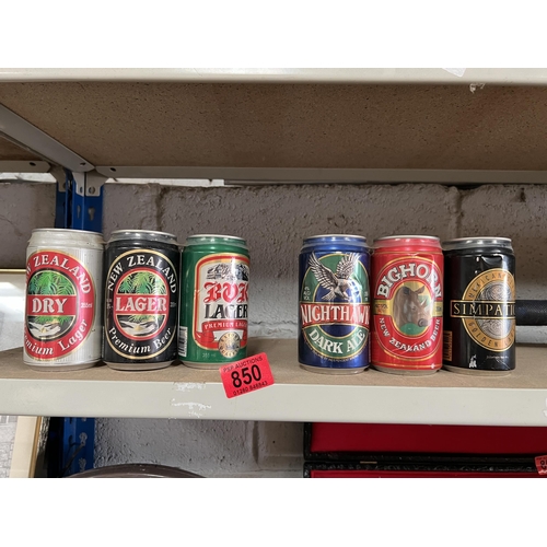 850 - 6 x display beer cans , unopened empty