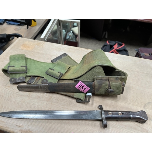 651 - Military rifle bayonet with belt