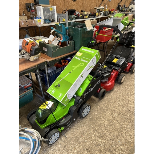 153 - Greenworks cordless mower / strimmer with battery & charger