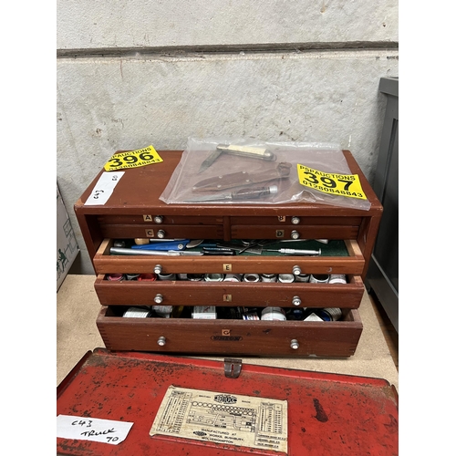 396 - UNION tool box , multi draw compartments with contents , tools , enamel paint etc..
