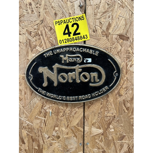 42 - cast iron wall plaque NORTON