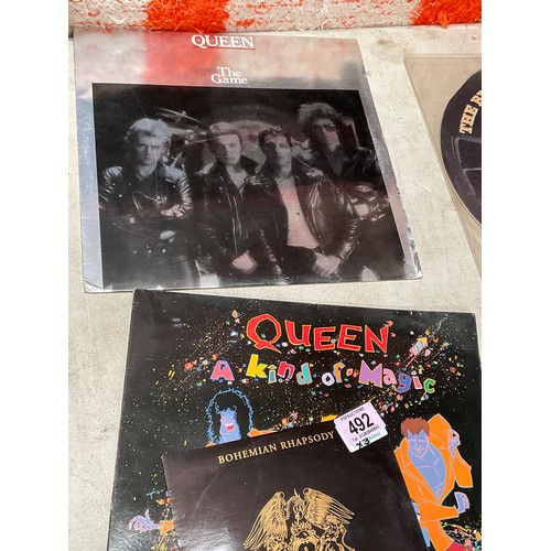 492 - 3 x QUEEN vinyl records LP’s & single 7” , mirror cover the game , a kind of Magic , 7” Bohemian... 