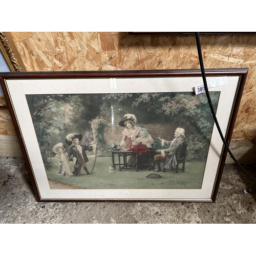 380 - framed picture Edwardian scene in garden