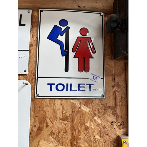 13 - vintage style enamel sign TOILET H392