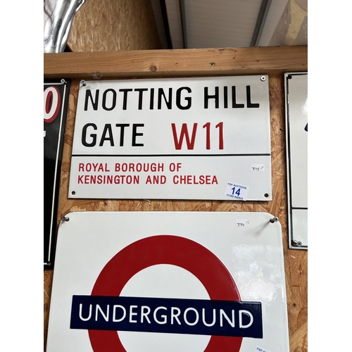 14 - vintage style enamel sign NOTTING HILL GATE h375