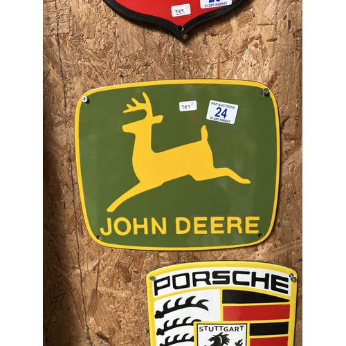 24 - vintage style enamel sign JOHN DEERE h387