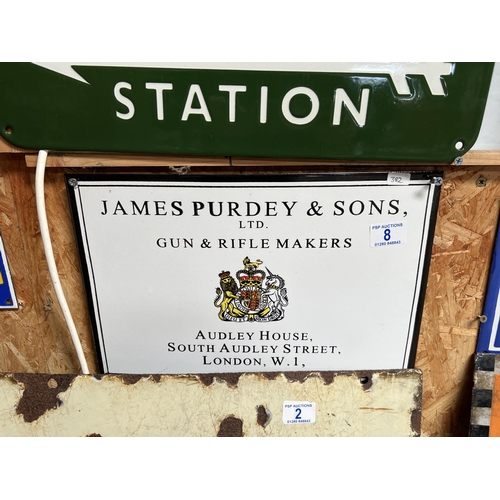 8 - vintage style enamel sign JAMES PURDEY h382