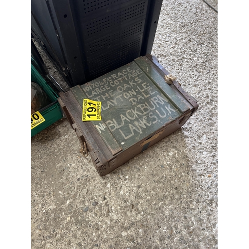 191 - vintage army wood crate plus contents mixed tools