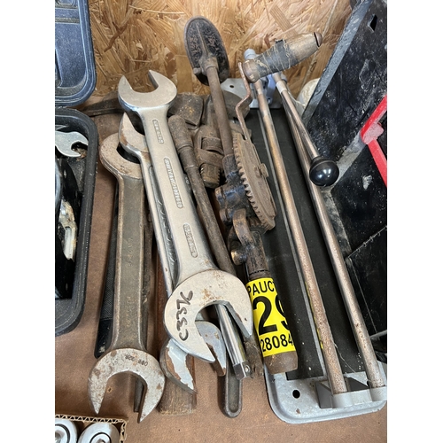 29 - Qty large spanners & tile cutter