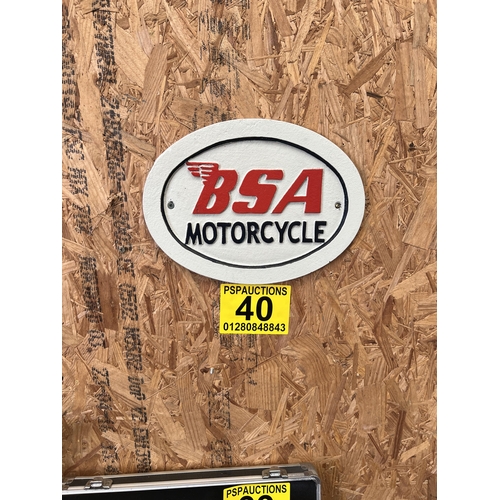 40 - cast iron wall plaque BSA