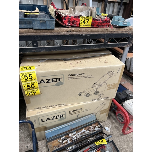 554 - NEW BOXED LAZER cordless lawn mower LZ ECOMOWER , needs new battery .