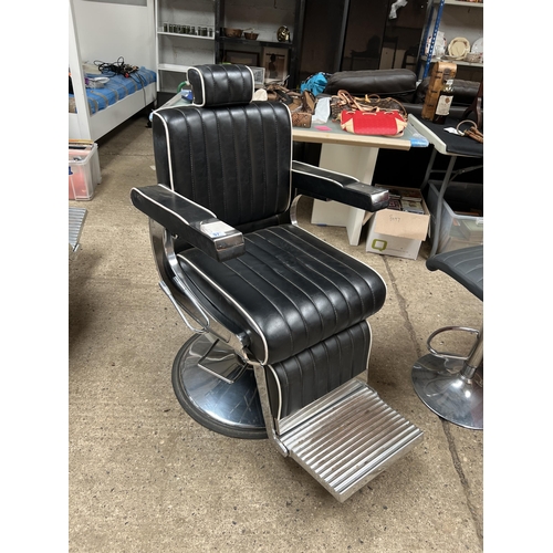 97 - chrome & black leather Barber reclining chair