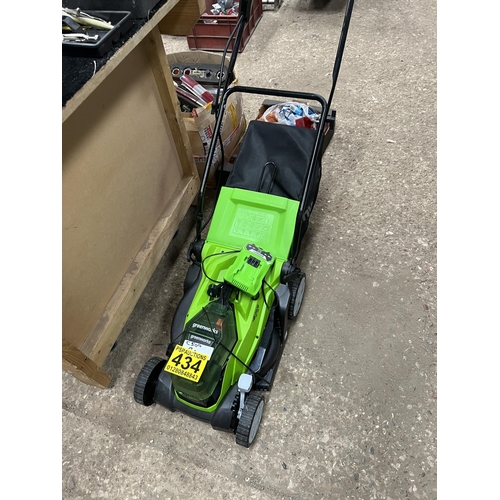 434 - Greenworks cordless mower with battery & charger