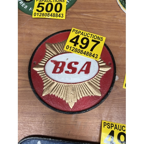 497 - Cast iron wall plaque BSA